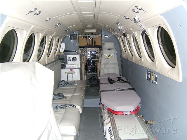 Beechcraft Super King Air 200 (N200VU) - Inside looking from rear door towards the cockpit.  The aircraft is 2 patient capable, along with several modes of special transport including balloon pumps LVAD/RVAD, and neonates in isolettes.