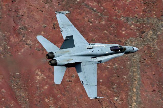 McDonnell Douglas FA-18 Hornet (AFR413) - Flying through the Star Wars Canyon in Death Valley National Park, USA.