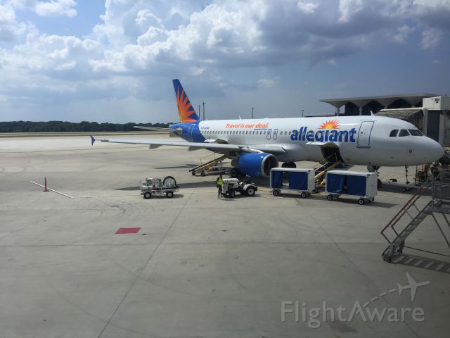 Airbus A320 (N224NV) - Taken from Gate B5 at Memphis International Airport. This was my first picture of an Allegiant Air aircraft.