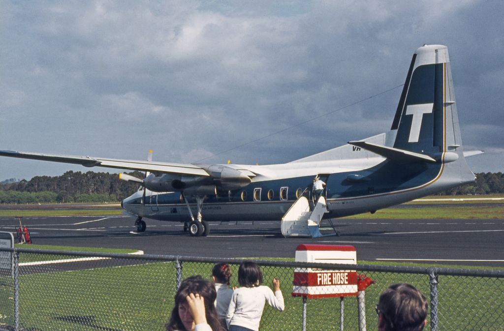 FAIRCHILD HILLER FH-227 (VH-TQP) - Wynyard, Tasmania, November 1974. Again Fokker not Fairchaild and this is an F27-600QC.
