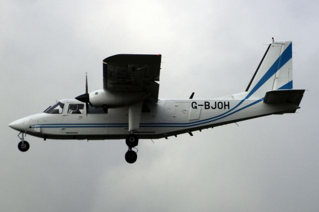 ROMAERO Turbine Islander (G-BJOH) - On short finals for rwy 24 on 11-Dec-20.