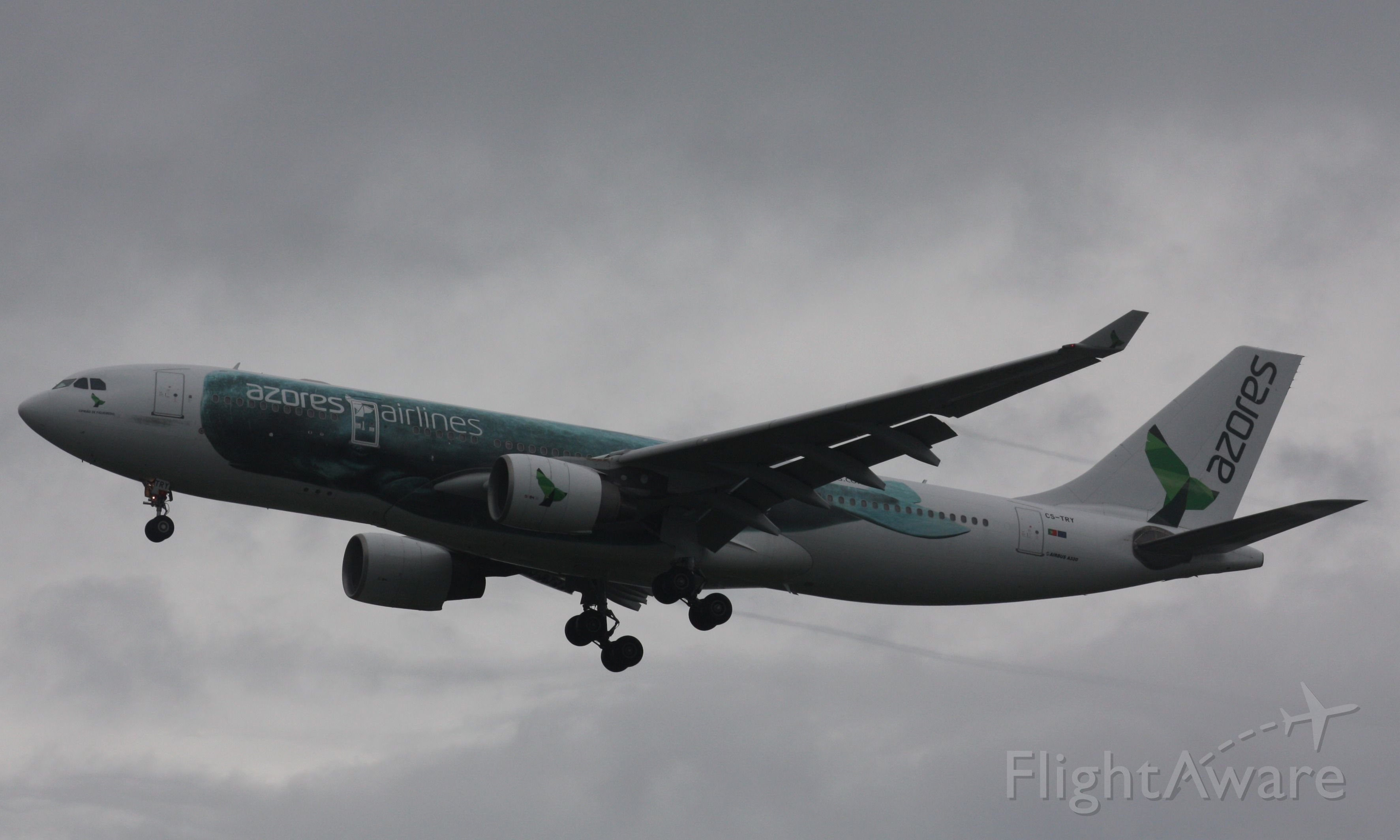 Airbus A330-200 (CS-TRY) - Just about to land at Logan after heavy rains passed through the Boston area.