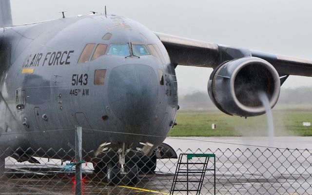 05-5143 — - rch480 usaf wright-patterson c-17a 05-5143 powering back off stand at shannon 22/2/17.