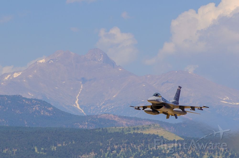Lockheed F-16 Fighting Falcon — - F-16C 87-0268 from Buckley AFB at KLMO Longmont Vance Brand Airport 2016 Longmont Airport Expo. Longs Peak in the background