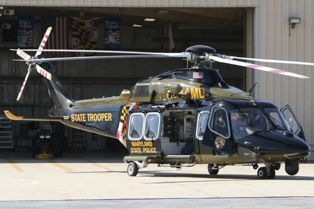 BELL-AGUSTA AB-139 (N384MD) - March 10, 2021 - parked in front of hangar in Frederick