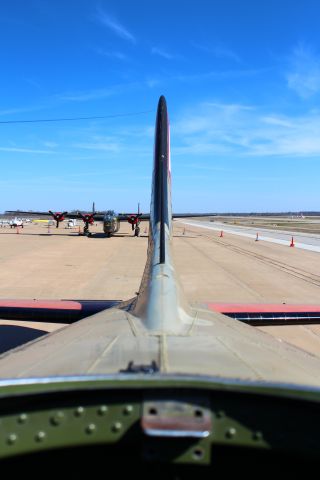 — — - Looking at the Collings Foundation's B-24, Witchcraft from the top of the Foundation's B-17, 9-0-9.