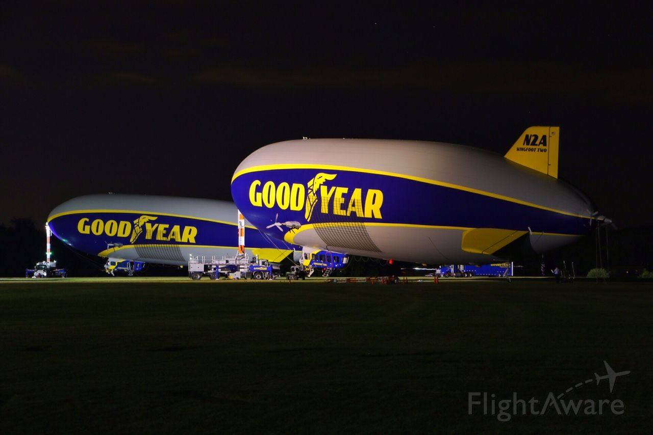 Unknown/Generic Airship (N2A) - Goodyears first two Zeppelin NT models are illuminated by the hangar lights at Goodyears Wingfoot Lake Airship Base, in Suffield, Ohio. 