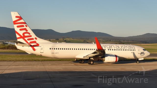 Boeing 737-800 (VH-YFT) - Virgin Australia 737-8FE VH-YFT (41028) at Launceston Tasmania on 2 October 2017.