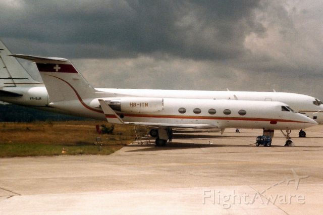 Gulfstream Aerospace Gulfstream 3 (HB-ITN) - Seen here in Aug-89.br /br /Reregistered N367GA 16-Dec-92,br /then N700FS in Apr-94,br /then N300FS 28-Feb-03,br /then N933PA 7-Jul-03,br /then N888SM 21-Jun-13.