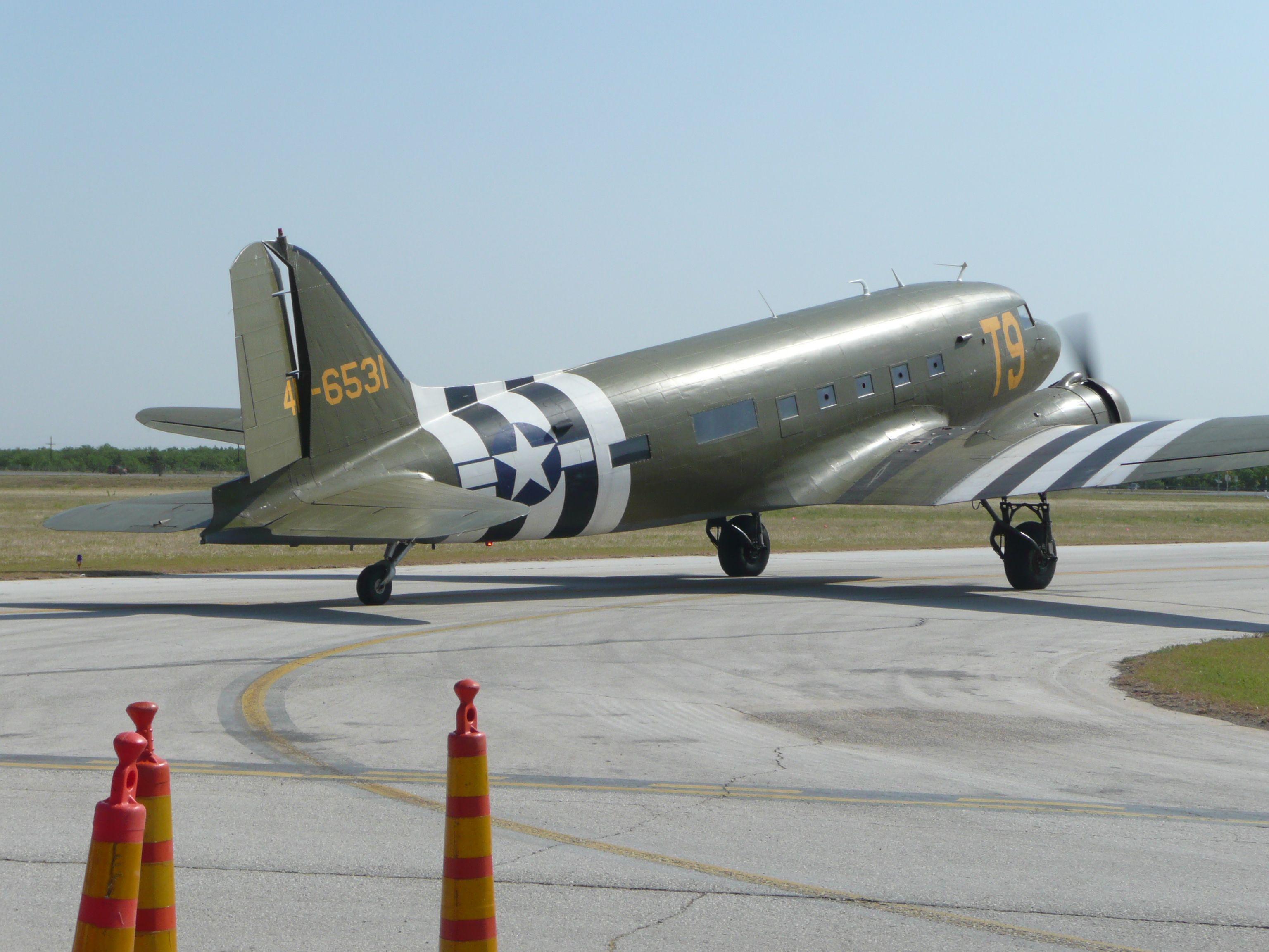 Douglas DC-3 (N87745) - DC-3 taxiing out during air show at Abilene Regional Airport, April 30, 2011.