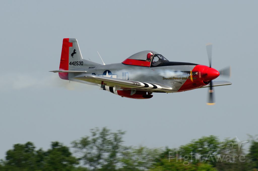 — — - Flyby down runway 8.  T-51 Mustang