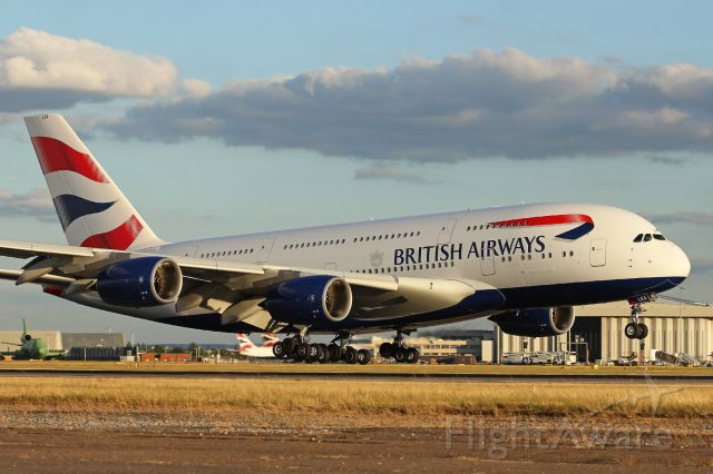 Airbus A380-800 (G-XLEA) - Touch down for BA's latest addition to it's fleet.