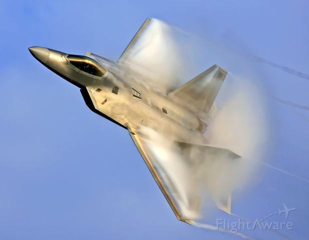 Lockheed F-22 Raptor (AWEF) - Demo cert flight #3 in same dedication pass. Flown by Maj Paul "Max" Moga. This photo became the litho that the Demo Team handed out / sold at airshows.