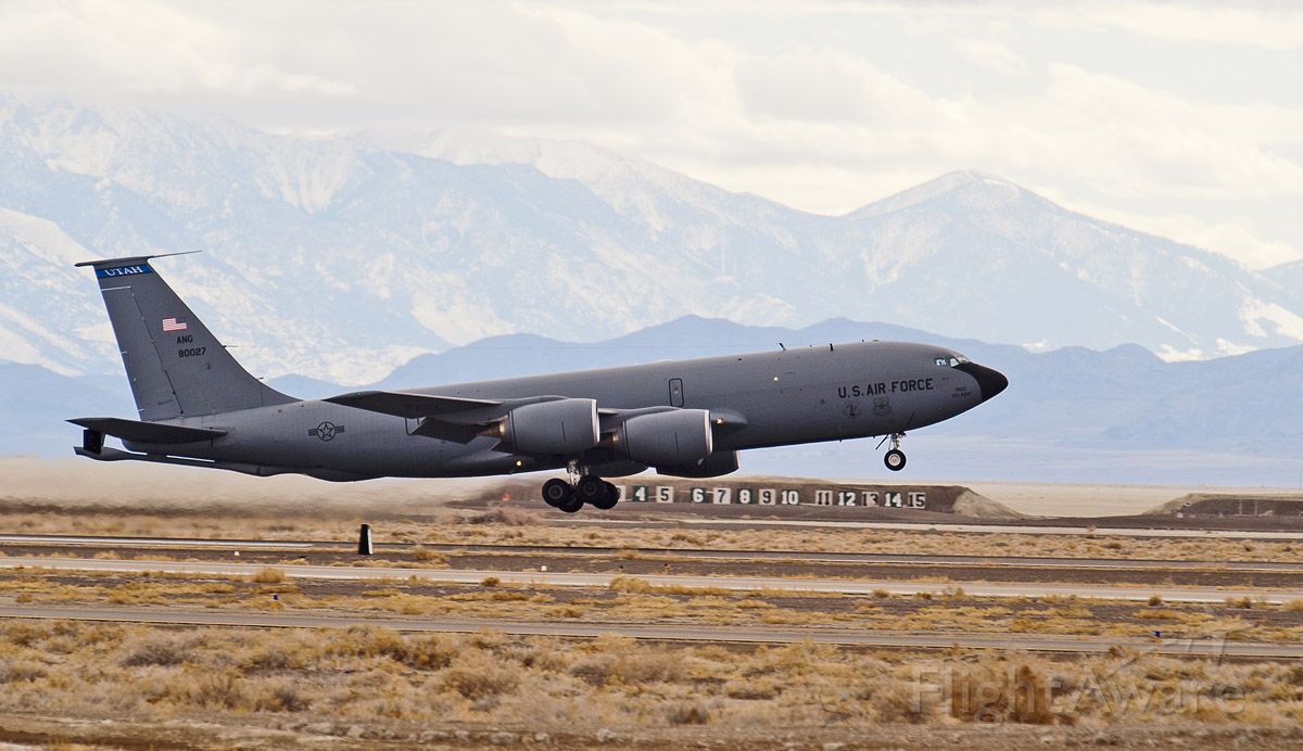 Boeing C-135B Stratolifter — - C135 air tanker practicing downwind touch-and-gos at the Wendover airport.