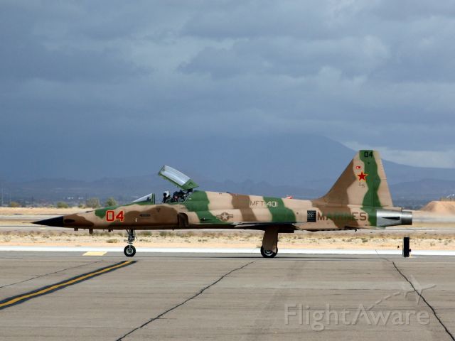— — - USMC VMFT-401 aggressor training aircraft taxis out at Williams Gateway.