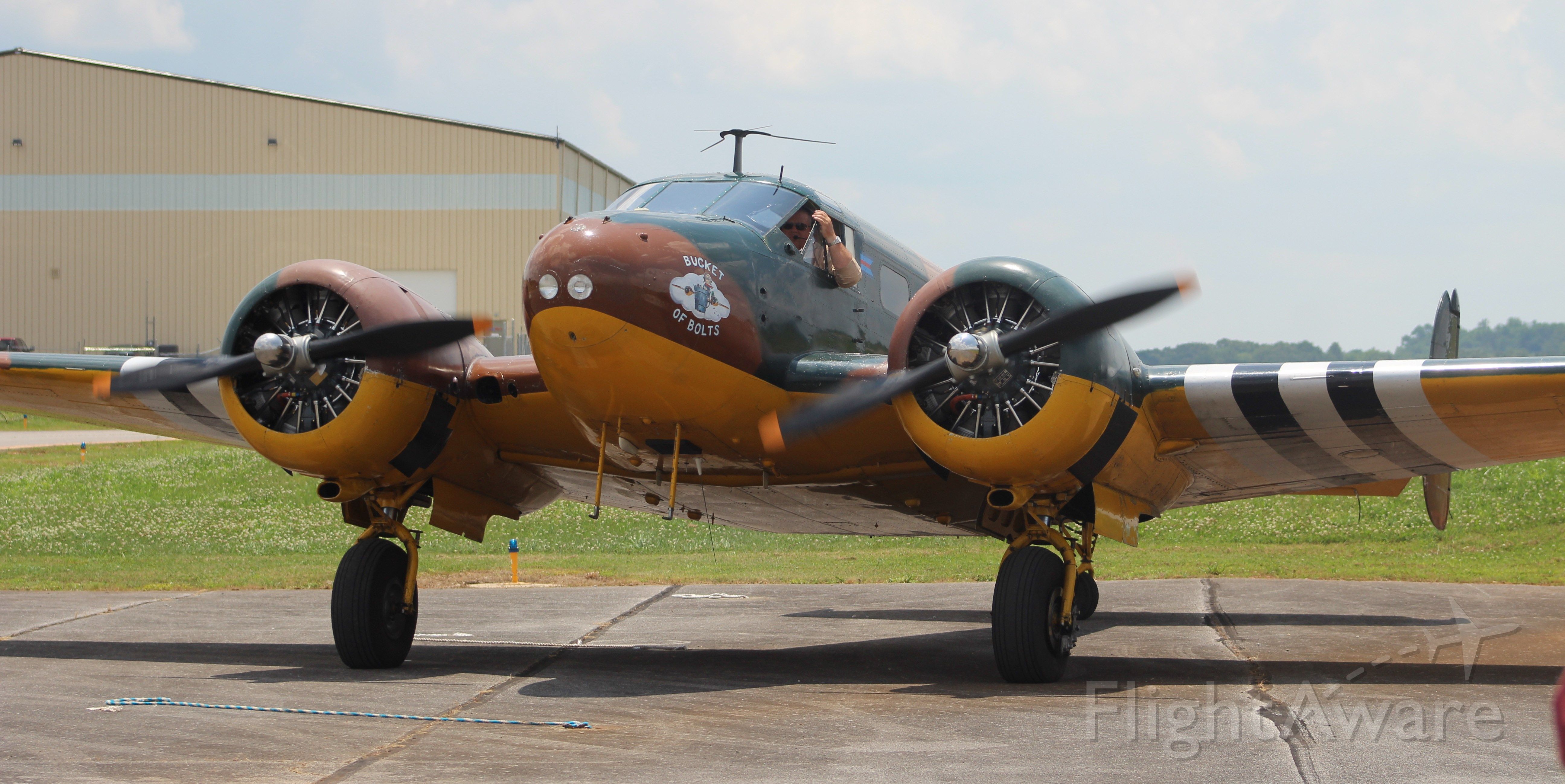 N70GA — - The Commemorative Air Forces C-45 Expediter "Bucket of Bolts" taxiing to park at Tom Sharp, Jr. Field, Huntsville Executive Airport, Meridianville, AL, during the Airpower History Tour stop - May 25, 2018