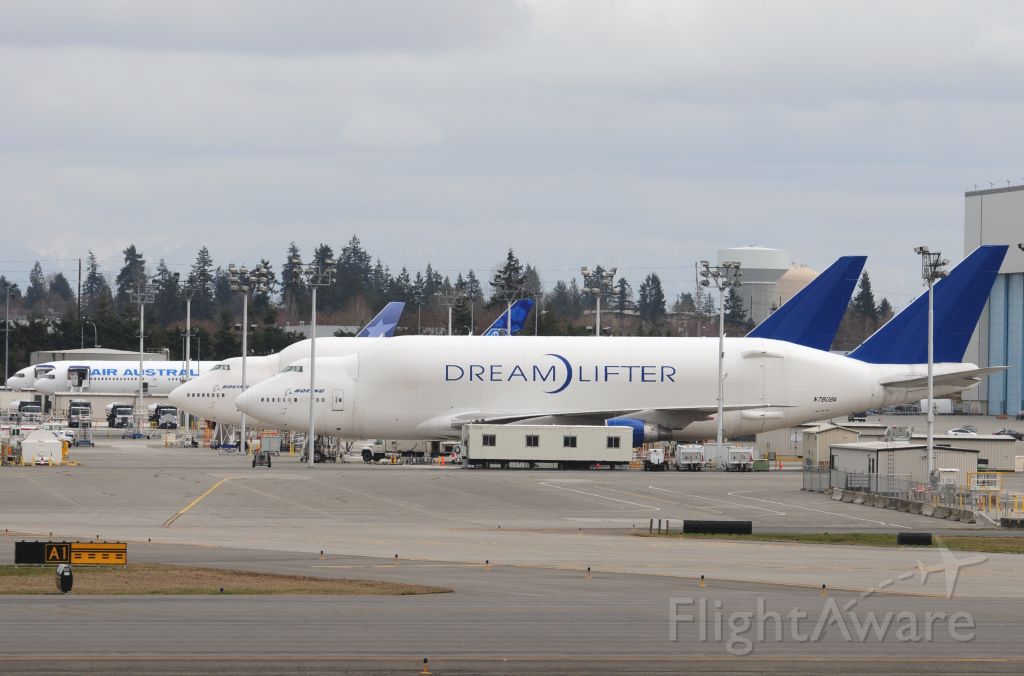 N780BA — - Boeing DreamLifters parked at the Boeing Everett plant