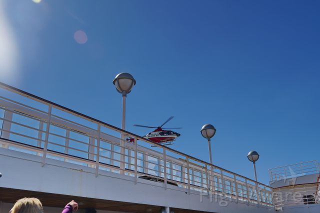 F-HAPG — - “Helitreuillage”: Picking up a ship-pilot by helicopter, as seen from on board the Holland America Line’s cruiseship  MS Prinsendam, leaving the Gironde river outbound to open sea.