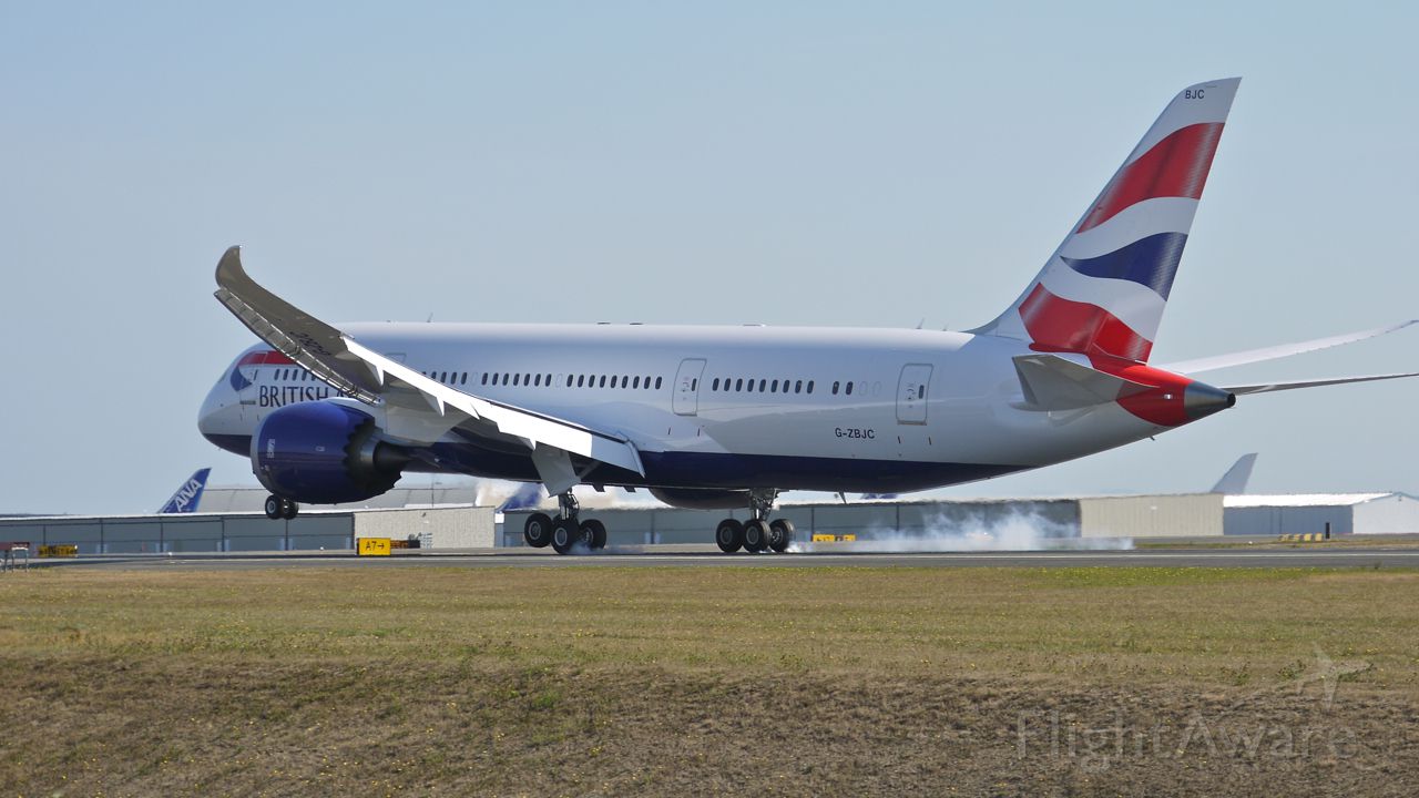 Boeing 787-8 (G-ZBJC) - BOE452 landing on Rwy 34L to complete a flight test on 8.22.13. (LN:114 cn 38611).