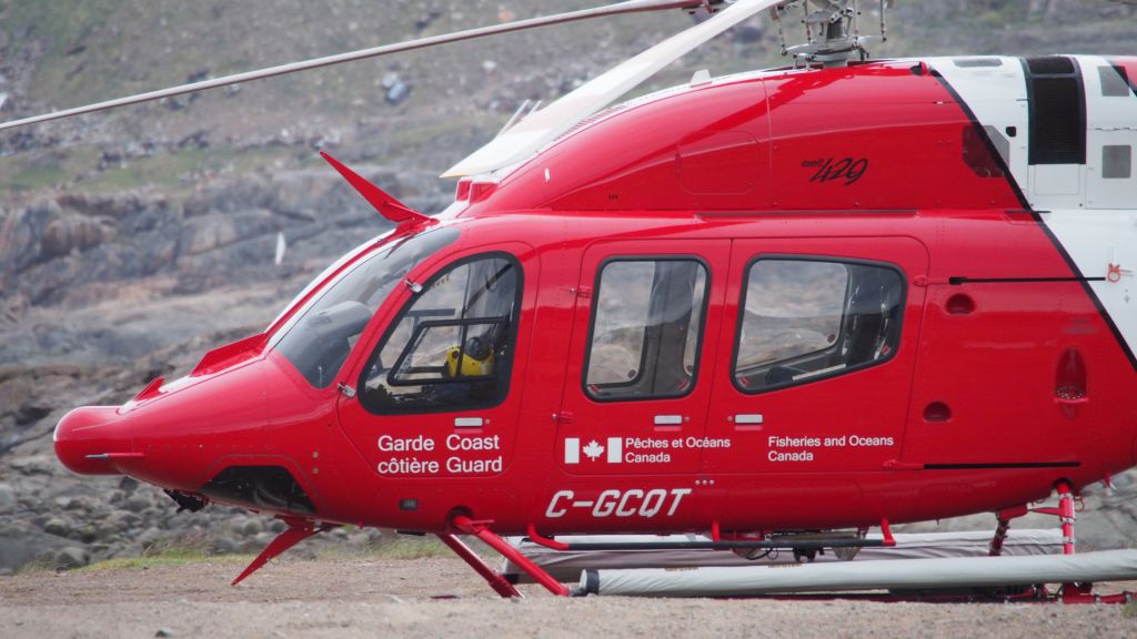 Bell 429 GlobalRanger (C-GCQT) - C-GCQT, a Bell 429 Global Ranger, on the Iqaluit beach. July 9, 2017.  Assigned to A Coast Guard Canada/ Fisheries & Oceans icebreaker.