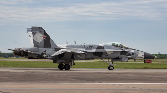 16-4215 — - A Russian camo style FA-18 Hornet with VFA-204 out of Riverside, California, taxis for takeoff from KEFD