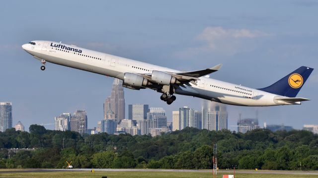 Airbus A340-600 (D-AIHF) - Lufthansa Airlines Airbus A340-600 (D-AIHF) departs KCLT Rwy 36R on 06/01/2019 at 7:23 pm bound for EDDM.