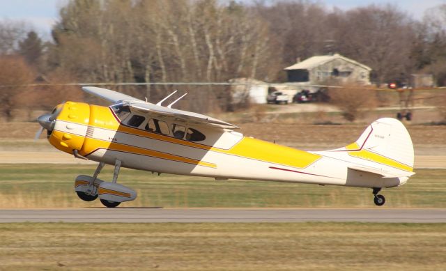 Cessna 190 (N195AB) - Whiteside Co. Airport KSQI 9 April 2022br /This Cessna 195 dropped in on Runway 36 to make a quick touch and go.br /Gary C. Orlando Photo.