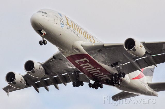 Airbus A380-800 (A6-EEJ) - Flight EK17 arriving from DXB into MAN  21/01/2018. Shot taken from The Flying Horse public house.