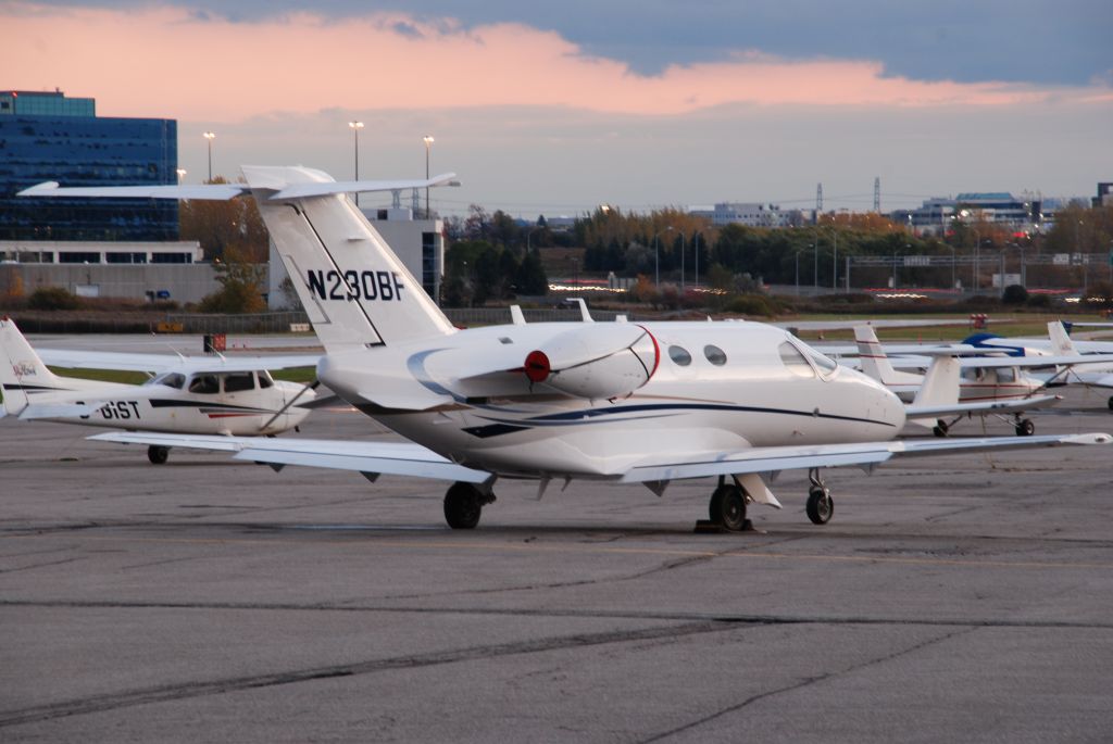 Cessna Citation Mustang (N230BF) - Mustang serial number 510-0122 spending the night at Buttonville Airport (Toronto) on delivery flight, heading to Goose Bay and Europe in the morning.