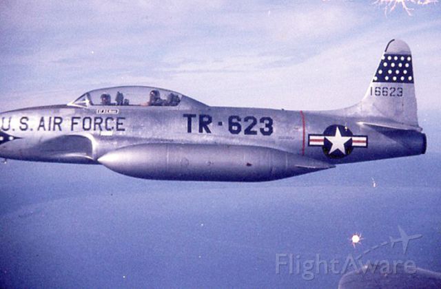 — — - Lockheed T-33A T-Bird of the 45th TRS- 1956. Photo taken by Dad.