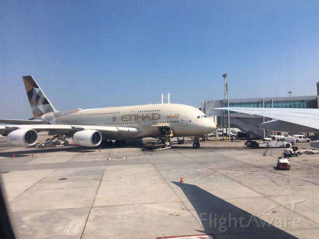 Airbus A380-800 (A6-APC) - Etihad 102 at the gate for departure to Abu Dhabi