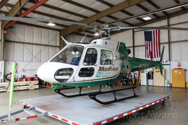 Eurocopter AS-350 AStar (N129LN) - A Huntsville Hospital Medflight Eurocopter AS 350 B2 in the hangar at Huntsville Executive Airport in Meridianville, Al awaiting rotor replacement - August 9, 2016