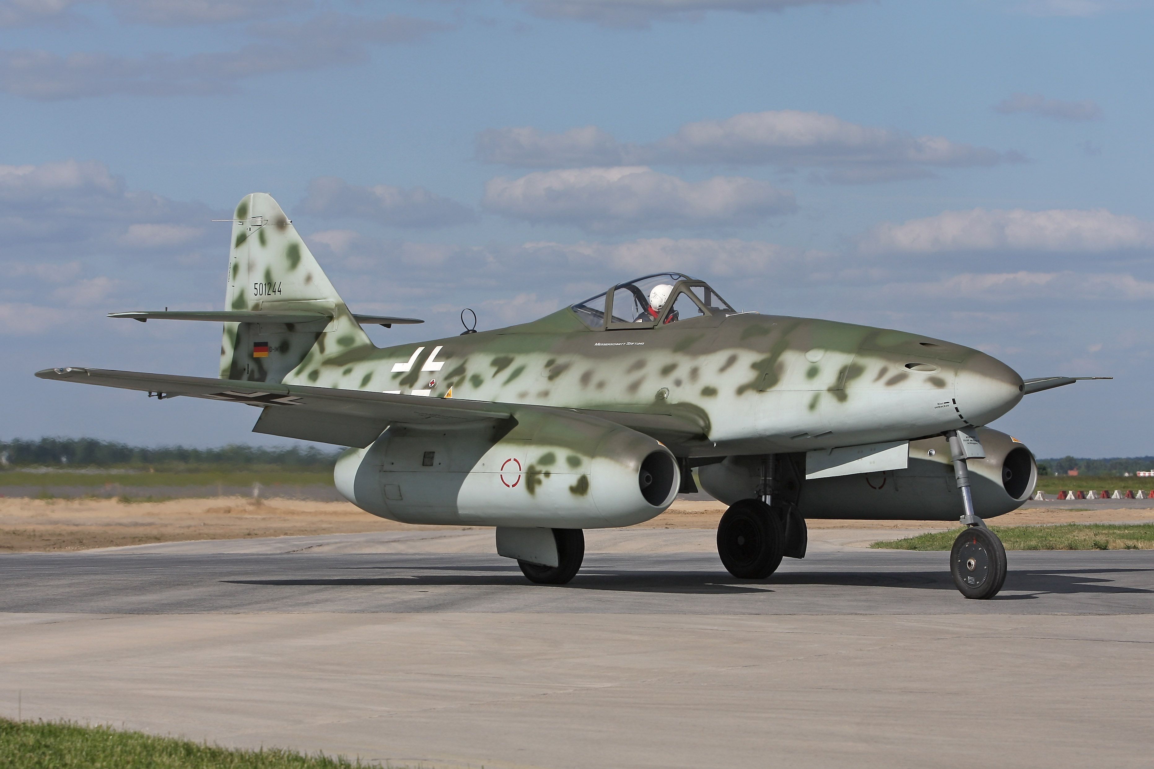 — — - This Me-262 replica appeared at the 2008 Berlin air show at Berlins Schonefeld airport