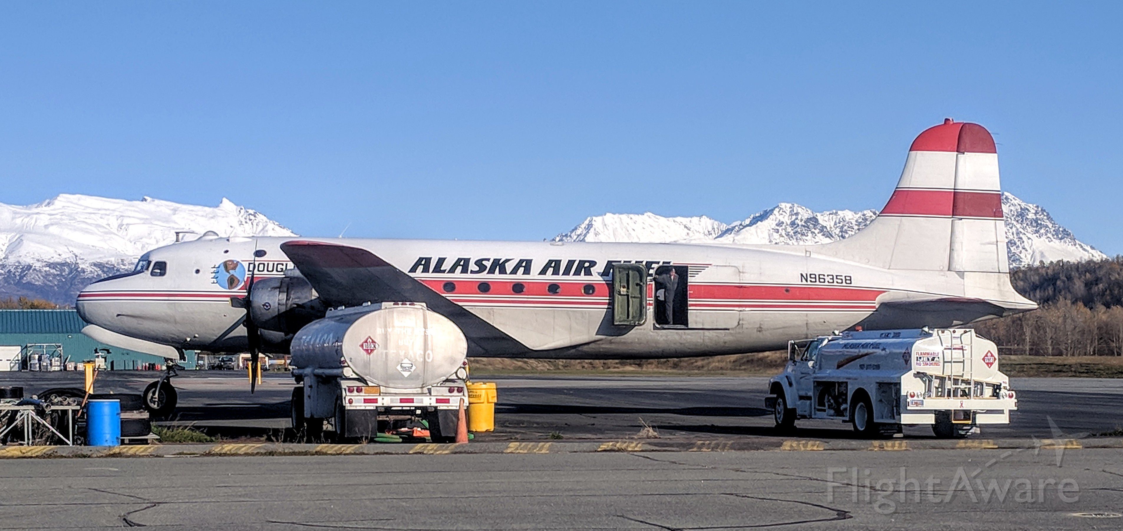 Douglas C-54 Skymaster (N96358) - Alaska Air Fuel terminal, Palmer Municipal Airport, AK