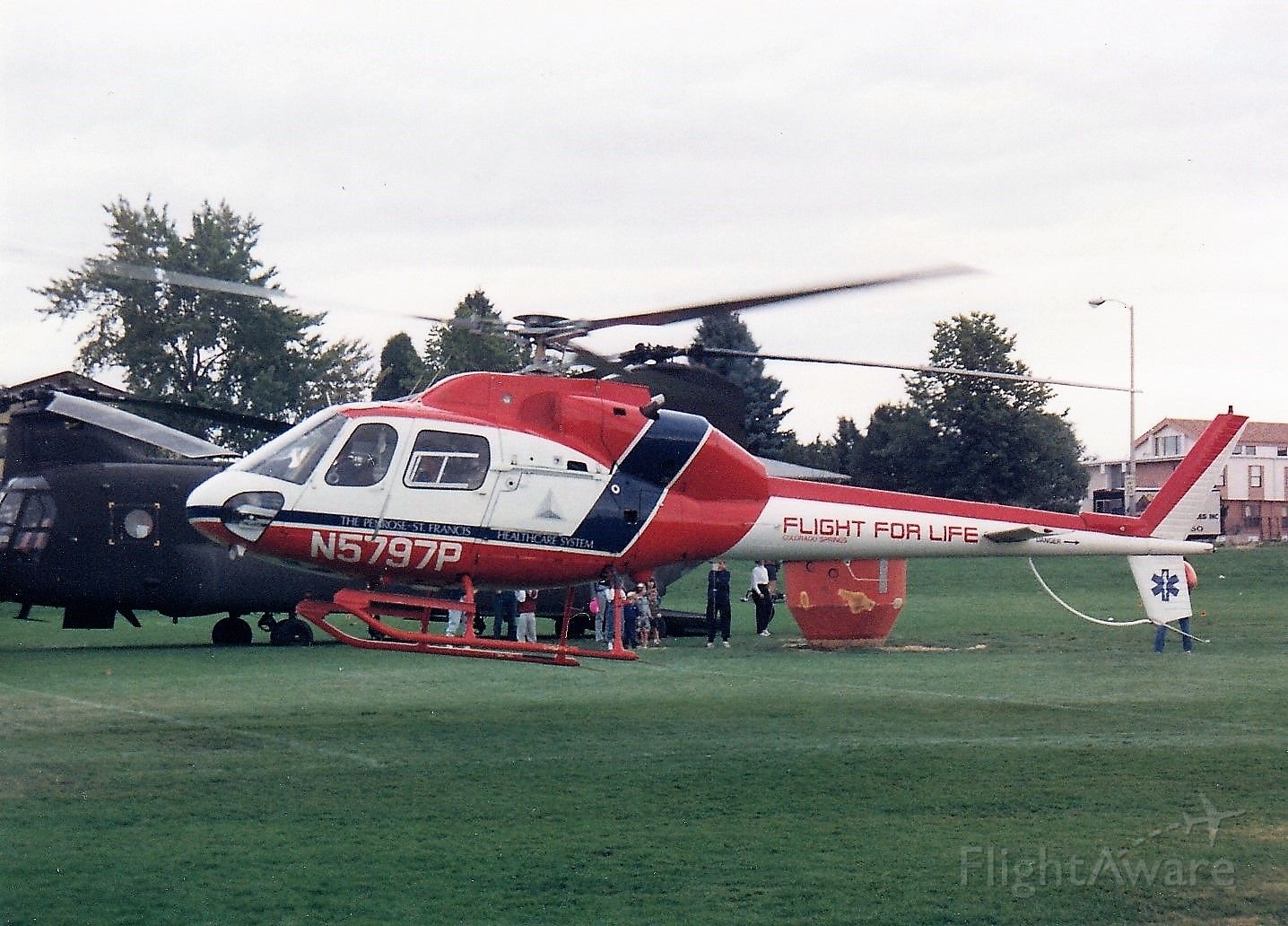 N5797P — - 10/91 Penrose light flight AS355 on a patient transfer demo at the Pikes Peak Fire Muster