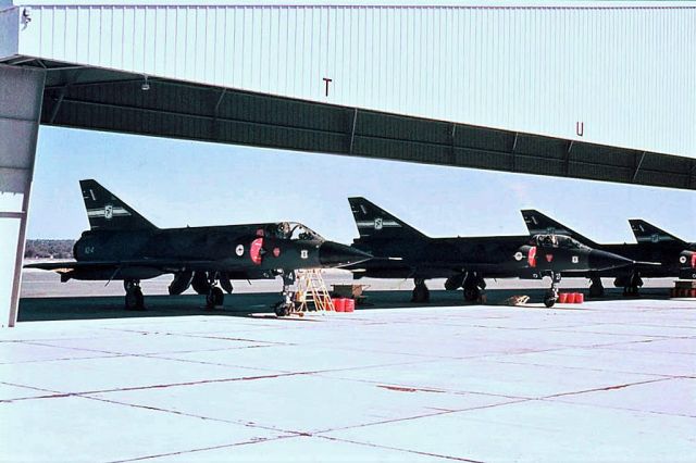 IAI Dagger (A34) - Dassault GAF Miragres A3-4 in front RAAF 77 sqn Pearce (YPEA) early 1970s.