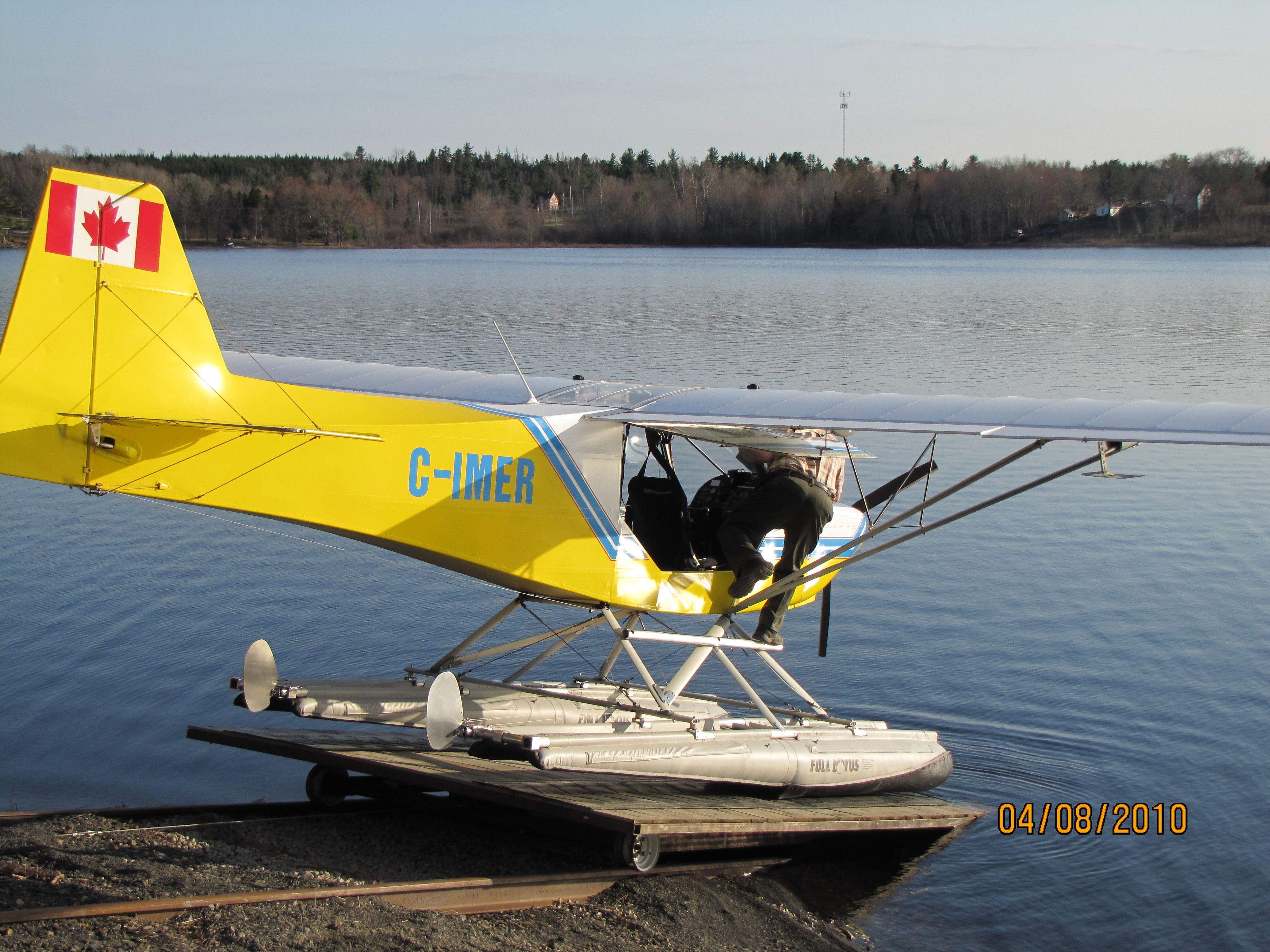 C-IMER — - Pilot boarding the A/C. Lake in New Germany NS..April 8/10