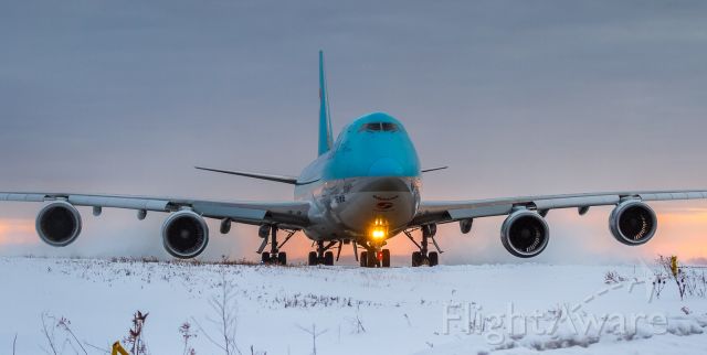 BOEING 747-8 (HL7623) - Up early and arrived just in time to see this Korean Air Cargo 748 making her way to 06L bound for Anchorage