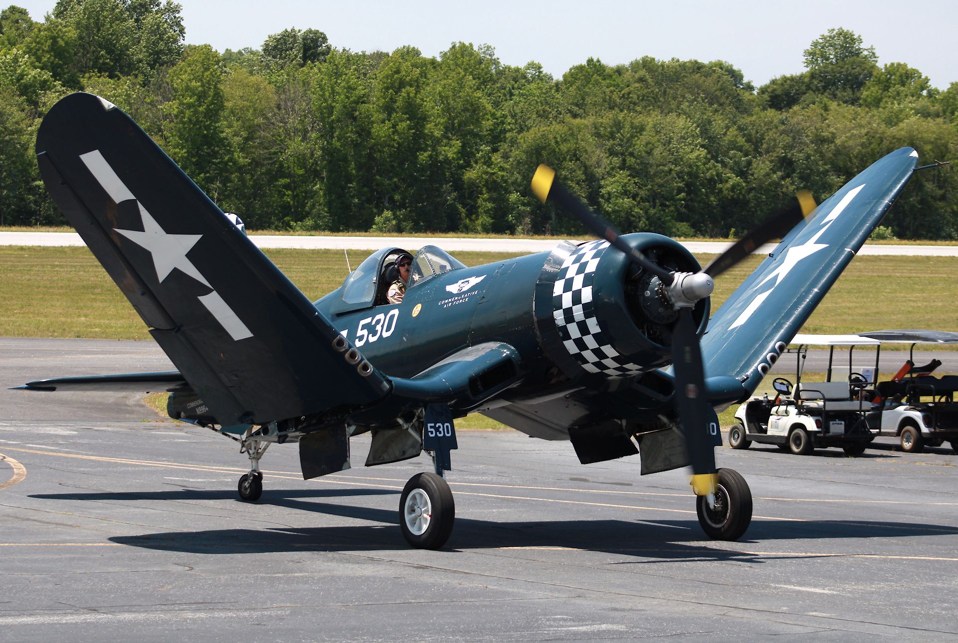 VOUGHT-SIKORSKY V-166 Corsair (N9964Z) - Wings were folding up while taxiing at the Atlanta Air Show 2021. Photo taken on 5/22/2021.