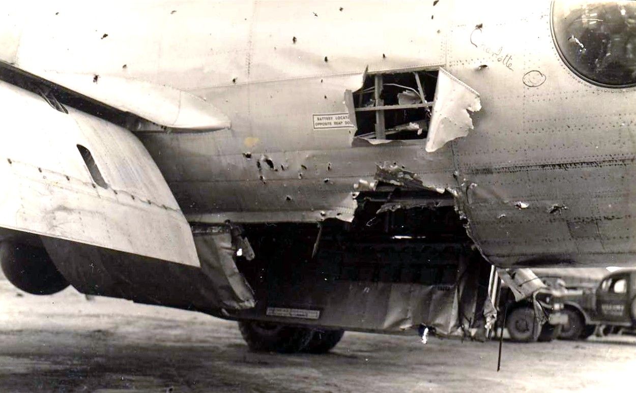 Boeing B-29 Superfortress — - Note severe combat damage but she brought them home