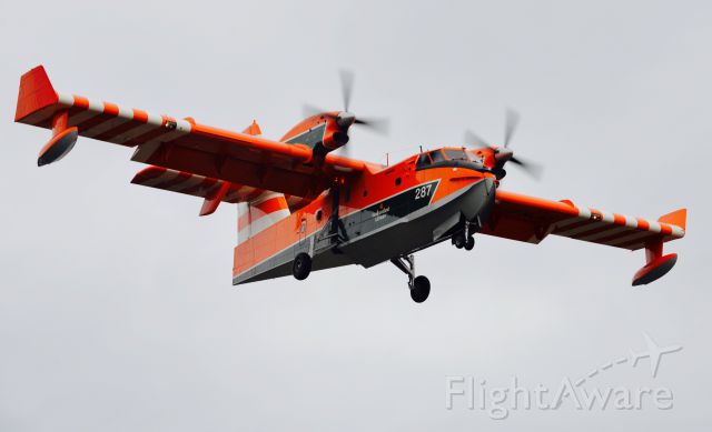 Canadair CL-415 SuperScooper (C-FNJC) - Newfoundland water bomber 287 on approach for landing at Gander, Canada on May 3, 2015.  Designed to scoop up over 5000 litres of water from lakes and oceans to suppress forest fires.