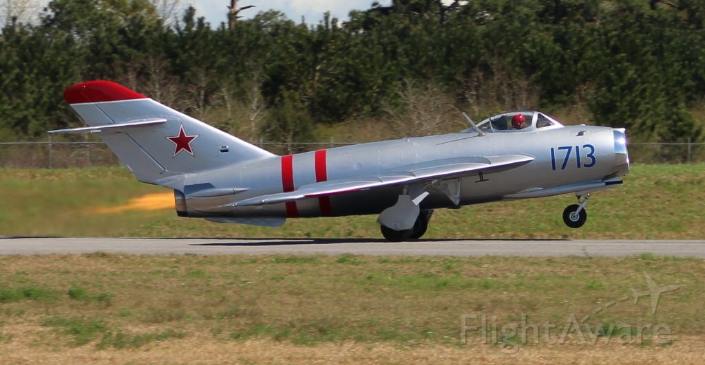 MIKOYAN MiG-17 (N1713P) - A Mikoyan-Gurevich MIG-17 Fresco departing Runway 19 at H.L. Sonny Callahan Airport, Fairhope, AL, during the Classic Jet Aircraft Association 2019 Presidential Fly-In and Convention - February 27, 2019.