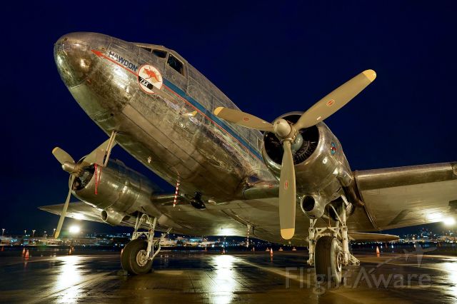 Douglas DC-3 (VH-AES) - HARS DC-3 'Hawdon' at Sydney airport for Gold Dinner 2021.